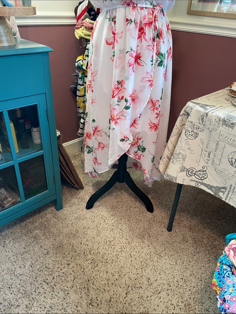 June & Ivy  Floral Wrap Midi Dress in Pink and White - Picture 4 of 11